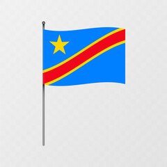 Democratic Republic of the Congo national flag on flagpole. Vector illustration.