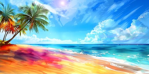 Watercolor painting of palm trees on a beach for logo or shirt. Concept Beach, Palm Trees, Watercolor Painting, Logo Design, T-shirt Design