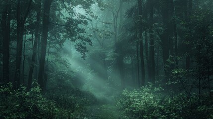 Naklejka premium From the depths of the forest a soft pulsing light can be seen drawing closer and closer with each passing moment