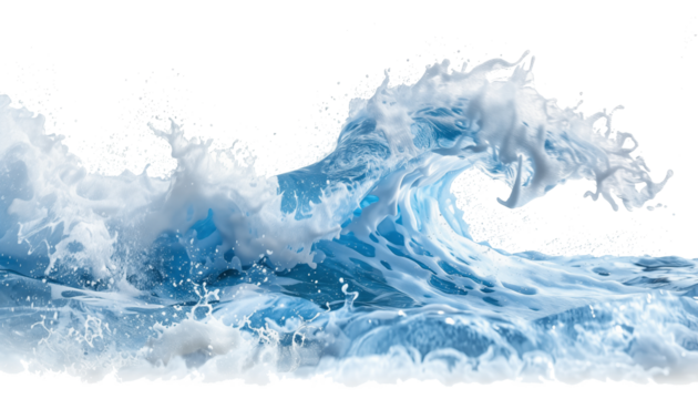An ocean wave isolated on transparent background, cut out.