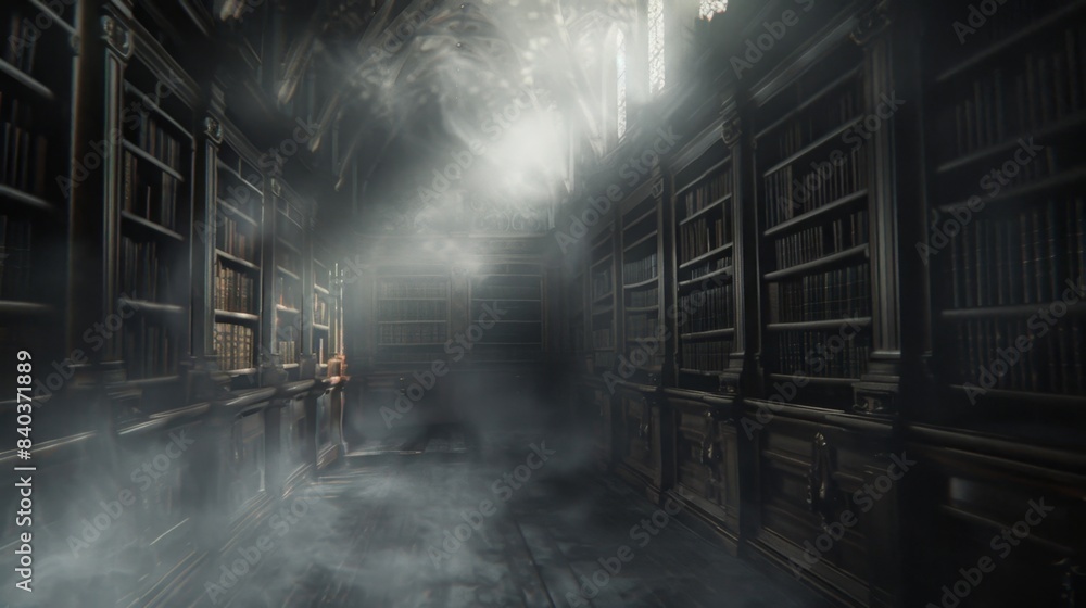 Poster a soft whispering light that floats through the air seemingly directing visitors to the most haunted