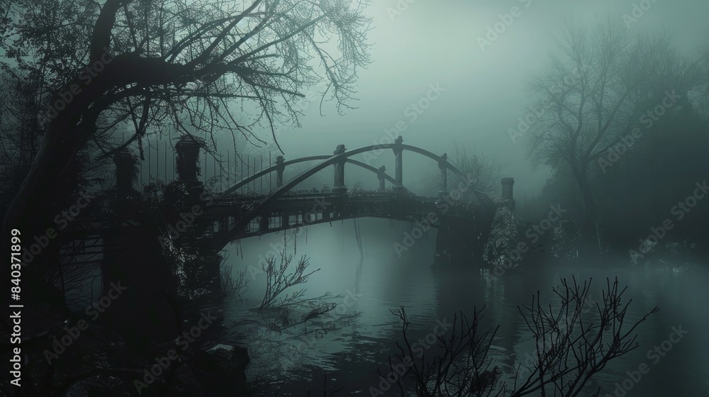 Poster the old bridge creaked and swayed as a chilling wind howled through its rusty beams adding to the ha