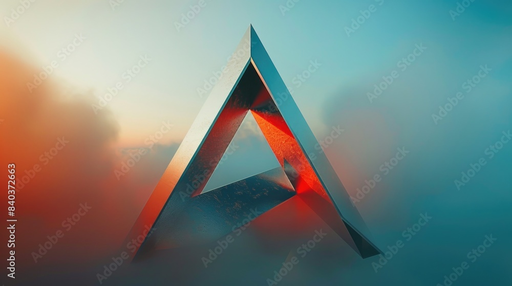 Poster A triangle-shaped object suspended in a cloudy sky