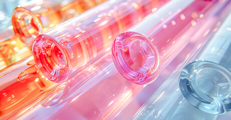Colorful Array of Glass Tubes Vibrant and Transparent Cylinders Arranged in a Harmonious Pattern, Showcasing Bright Hues and Clear Material on a Smooth Surface Wallpaper Digital Art Poster Brainstorm