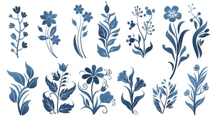 set of floral elements