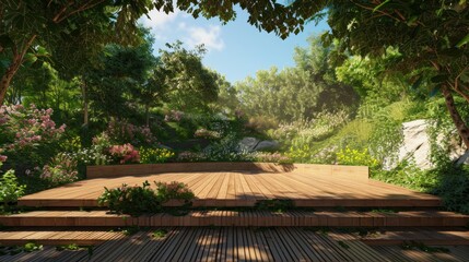 Enchanted Woodland Stage Natural Amphitheater for Acoustic Music Performances Surrounded by Lush Foliage and Blooming Flowers