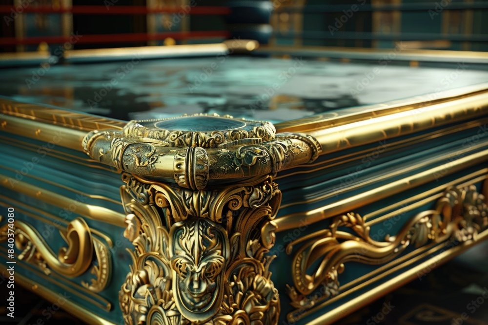 Poster a pool table with a marble top in a room, suitable for use as a decorative element or part of a spor