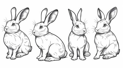 Fototapeta premium Three rabbits are sitting next to each other on a grassy surface