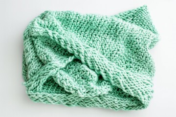 Fototapeta premium A detailed view of a hand-knitted green hat, perfect for adding texture and color to your design