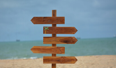 The background image is of a beach and a road sign.