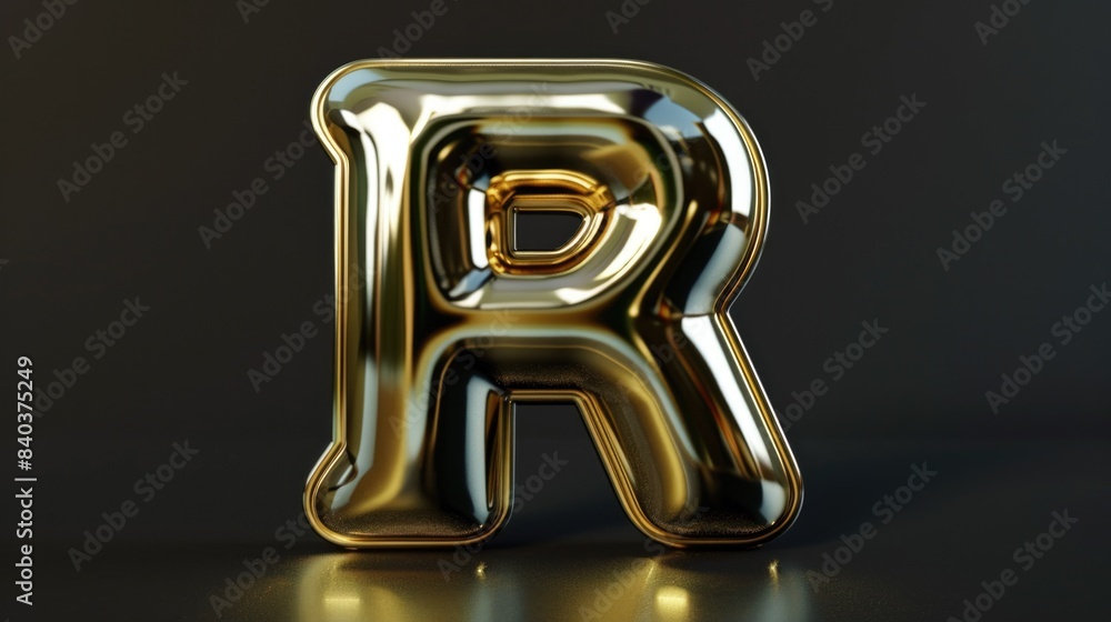 Poster a single golden letter r on a dark background, perfect for use in logo designs or as a decorative el