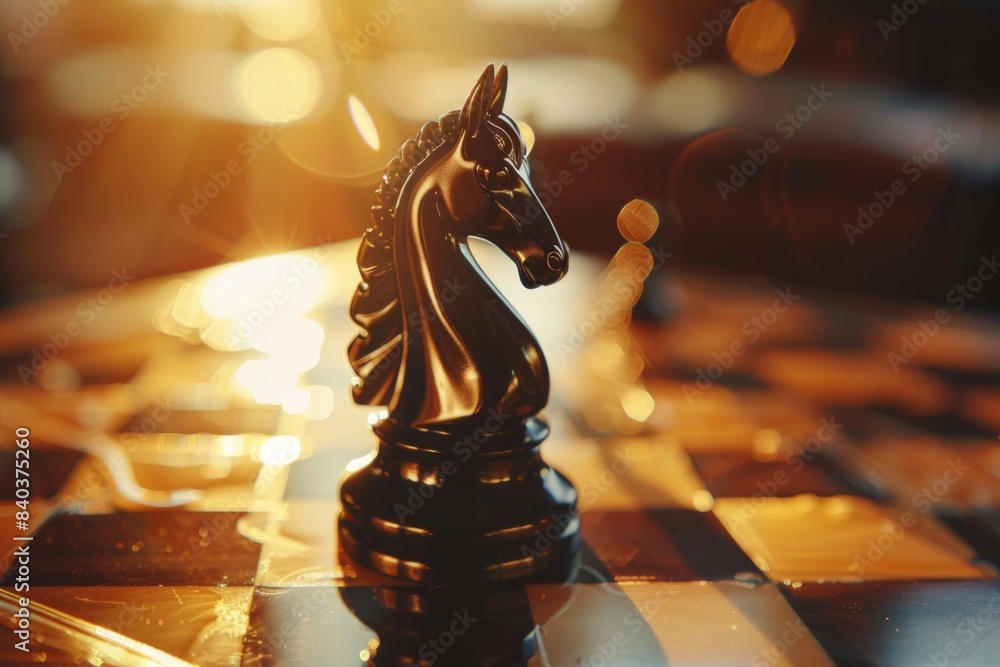 Poster A close-up shot of a chess piece on a chess board, suitable for use in articles or blog posts about strategy and games
