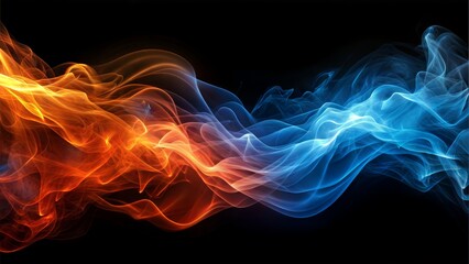 Fototapeta premium Blue, red and orange fire energy wave isolated on beneath black background