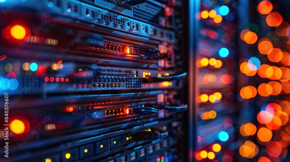 Aufkleber an image of a server room with network cables and lights, network, dynamic compositions, and copy sp