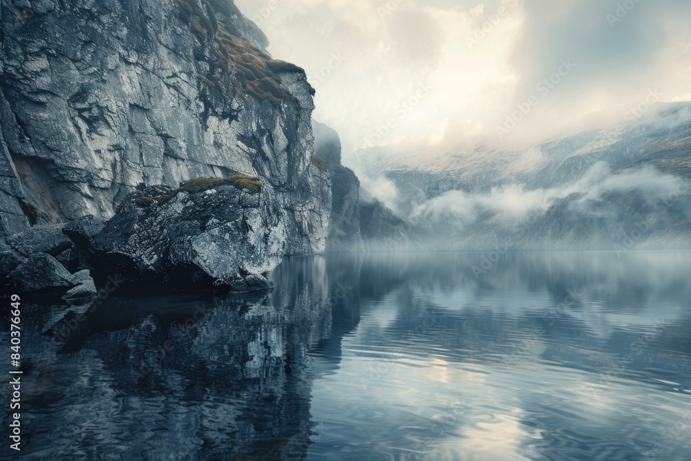 Poster a scenic coastal view featuring waves crashing against the edge of a cliff