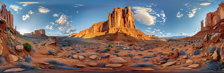 A panoramic view of a nature cliff, the towering rock formations creating a dramatic scene