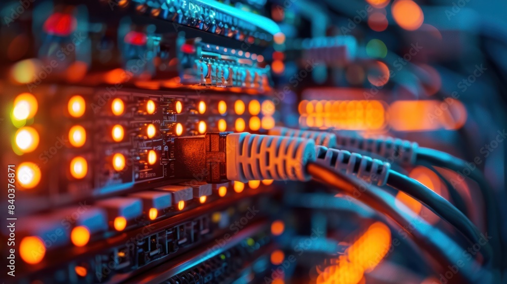 Aufkleber an image of a server room with network cables and lights, network, dynamic compositions, and copy sp