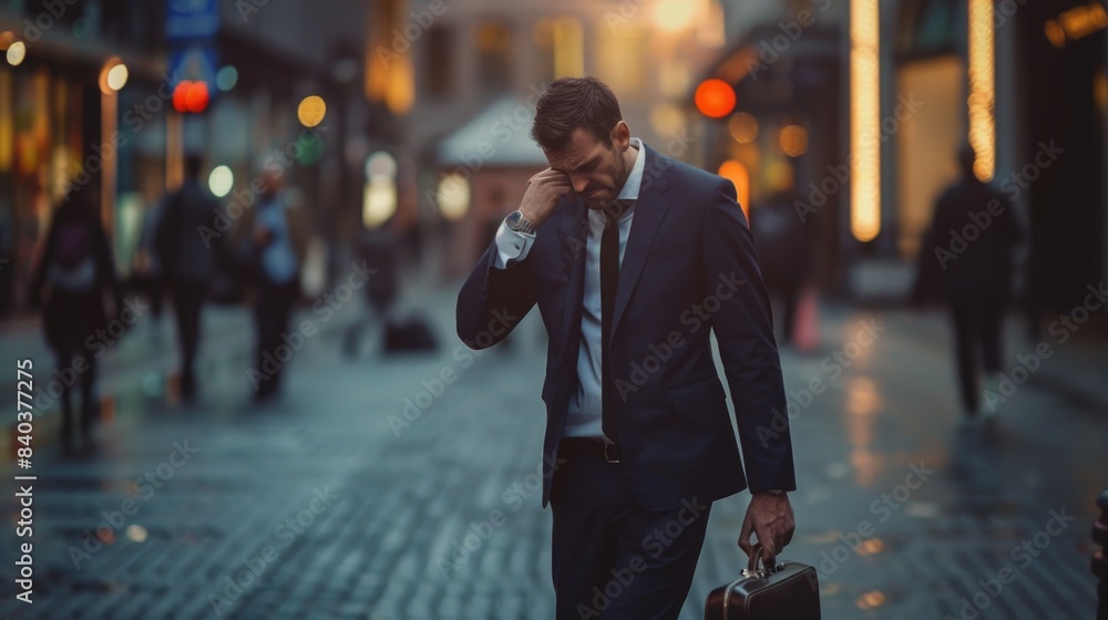 Poster a person in a business attire holding a mobile phone, likely engaged in conversation or checking mes