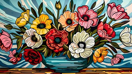 Retro desktop vase bouquet illustration poster background