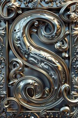 A decorative metal letter 'S' with intricate swirls and patterns