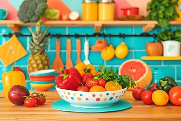 Healthy eating colorful fresh fruits and vegetables, nuts, whole grains, and lean protein