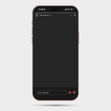Stories front view iphone 15 pro max natural titanium mockup with instagram template screen vector. Kyiv, UKRAINE - May 03, 2024