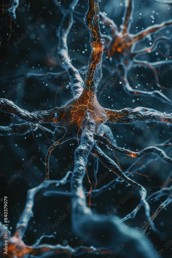 Poster close-up view of a neuron's brain showing its intricate structure and connections