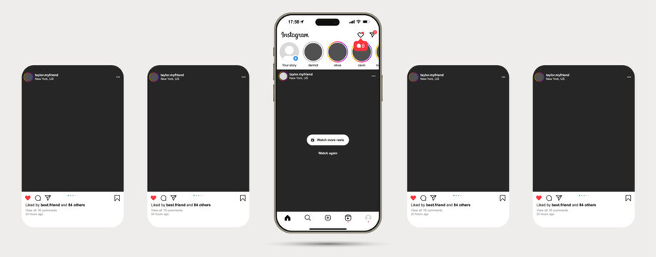 Stories front view iphone 15 pro max natural titanium mockup with instagram template screen vector. Kyiv, UKRAINE - May 03, 2024