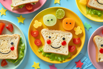 Obraz premium Fun and Playful Children’s Sandwiches with Creative Shapes 