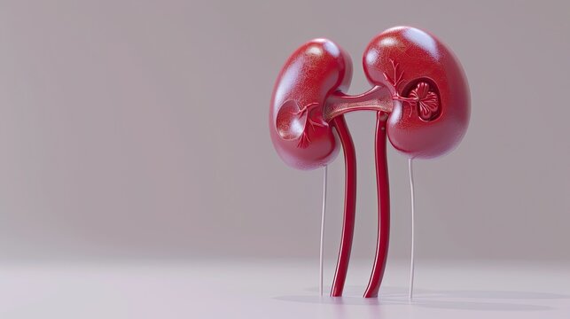 3D illustration of human kidneys highlighting the renal system and urinary tract for medical and educational purposes.