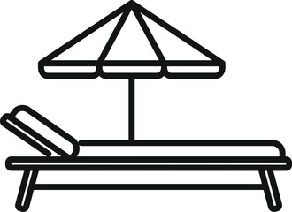 Simple icon illustration of a beach chair under an umbrella, perfect for representing relaxation