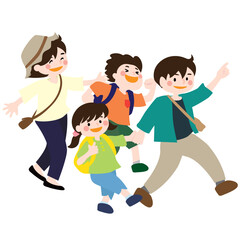 お出かけを楽しむ親子のベクターイラスト