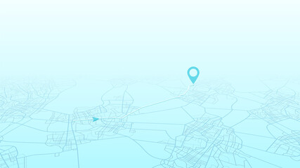 Navigation route to marker as goal of trip. Transportation and roads on abstract map. City route navigation. Geography distance plan. Vector illustration