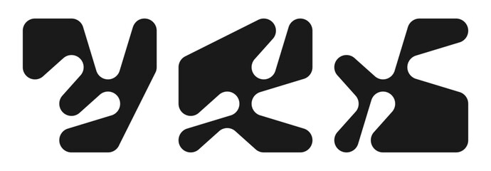 Collection of black brutalism, geometric abstract shapes. Set of black liquid connected circle dots. Modern design for cards, invitation, branding, banner, poster