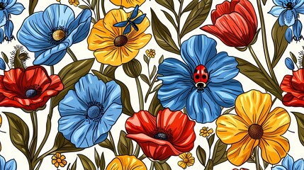 Retro watercolor flower pattern illustration poster background