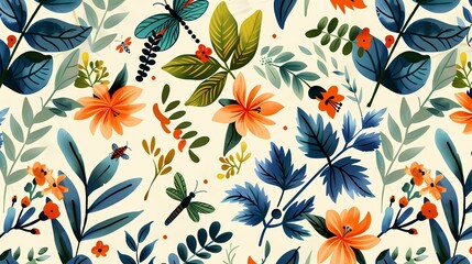 Retro watercolor flower pattern illustration poster background