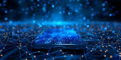 Polygonal 3D smartphone in dark blue for online business network support app. Concept Technology, Smartphone, 3D Design, Digital Marketing, Business Networking