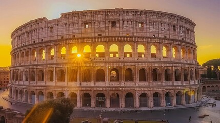 Naklejka premium majestic colosseum bathed in golden sunrise iconic landmark of ancient rome