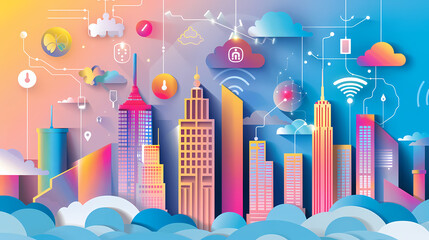 Obraz premium Internet of things iot and networking vector image Paper cut style