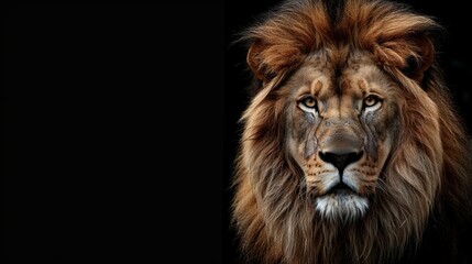 majestic lion portrait closeup on dramatic black background powerful wildlife photography digital art