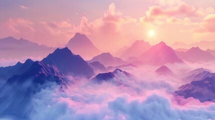 Fototapeta premium majestic mountain landscape at sunset fogshrouded peaks and valleys dreamy aigenerated artwork