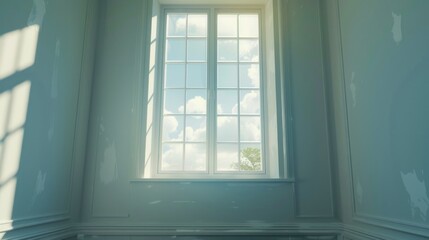 A window with a sky view inside a room, suitable for interior design or architectural uses