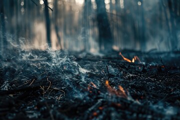 A blazing fire in the midst of a dense forest, surrounded by trees and vegetation