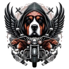 A dog design graphic wearing a hoodie and wings Art vector.