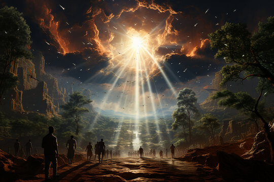 Christian illustration made with generative AI of fantasy landscape