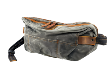 Grey Canvas Bag With Brown Leather Detail