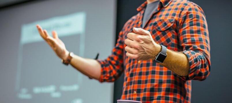 Inclusive team meeting, sign language interpreter for hearing impaired, blurred background