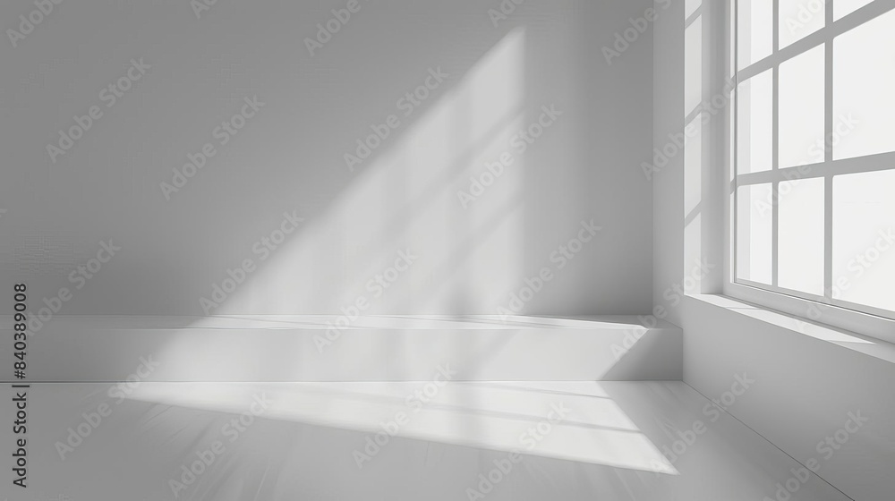 Poster minimalist abstract light white background with realistic natural window shadows for product present