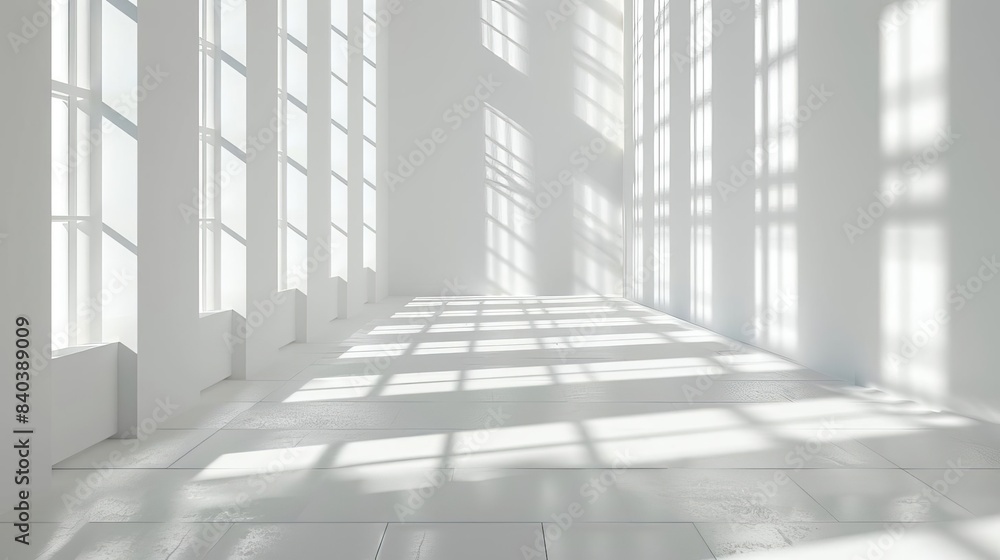 Poster minimalist abstract light white background with realistic natural window shadows for product present