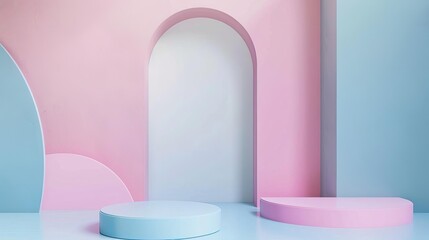 minimalist abstract shapes in pastel pink and blue concept art